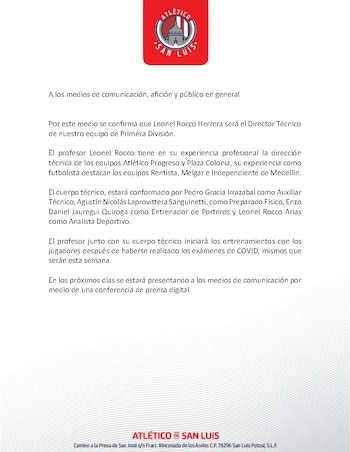 Comunicado de Atlético de San