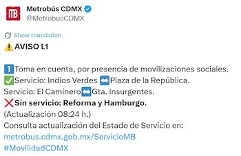 Avance en tiempo real de las diversas líneas de la red de transporte público capitalino.