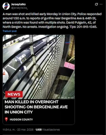 Luego de más de una semana sin dar con el paradero del señalado criminal, en redes sociales se difundió el video que captó una cámara de seguridad justo en el momento exacto que Marín le disparó a Pulgarín - crédito @jerseytalks/X