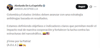 El presidente Abelardo de la Espriella informó que se reunió con representantes de Estados Unidos para avanzar en la estrategia conjunta de lucha contra el narcotráfico - crédito @ABDELAESPRIELLA/X