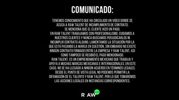 Comunicado de Raw Talent. Foto: