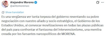 Alejandro Moreno Cárdenas acusó al gobierno federal de impulsar una narrativa política y de no atender la crisis de seguridad en el país.