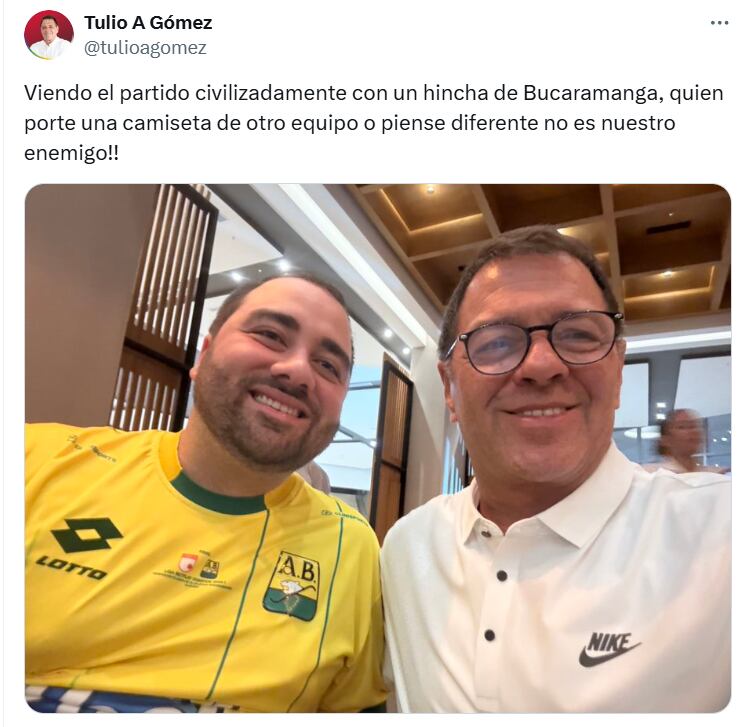 Tulio Gómez hizo un llamado a la paz en el fútbol- crédito @tulioagomez/X