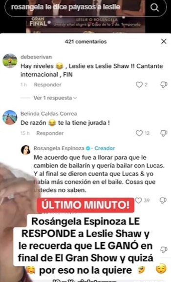 Rosángela Espinoza responde a Leslie