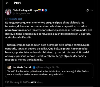 Cielo Rusinque contestó al