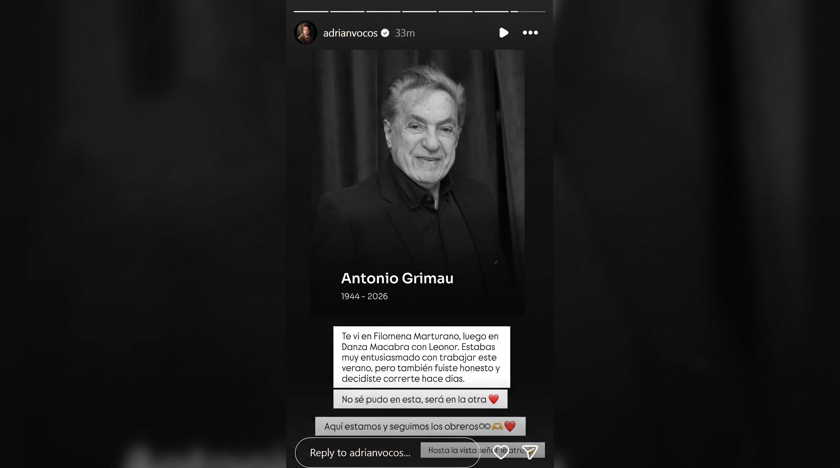 El director del proyecto se despidió del actor al conocerse la noticia de su partida terrenal (Instagram)