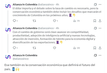 Alianza IN dijo que es importante hablar del dólar, pero que se debe tener en cuetna que con el cambio de gobierno será clave avanzar en competitividad - crédito @AlianzaINco/X