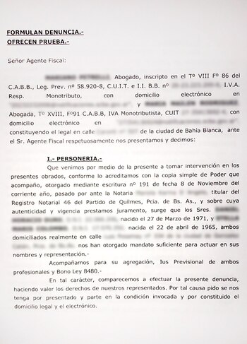 Parte de la denuncia que