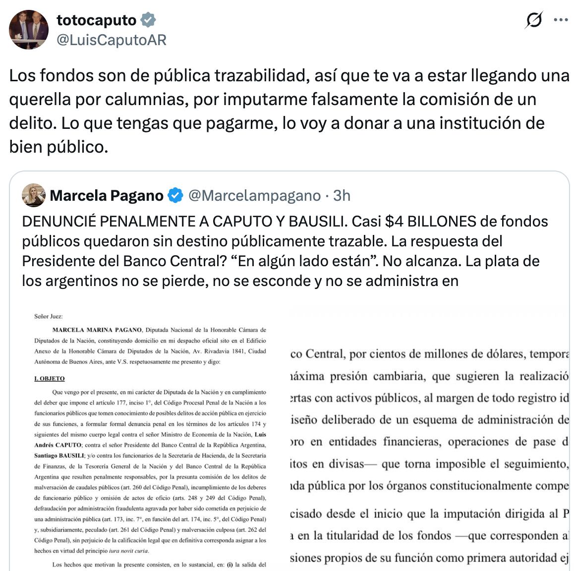 El cruce en redes sociales entre el ministro de Economía y Marcela Pagano