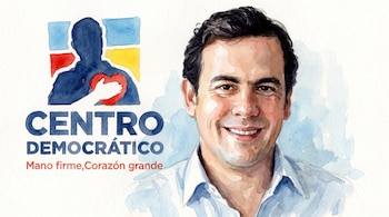 Un retrato estilo acuarela de Rodrigo Lara aparece junto al logo del partido Centro Democrático - crédito