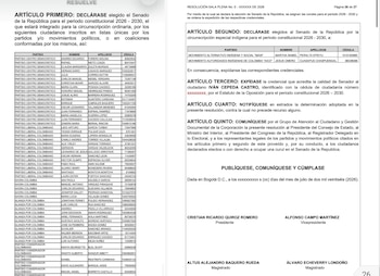 El proyecto de resolución ordena expedir las credenciales de los nuevos congresistas antes de la instalación del Senado el 20 de julio - crédito CNE/@UltimaHoraCR