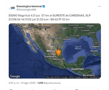 Se registró un sismo en