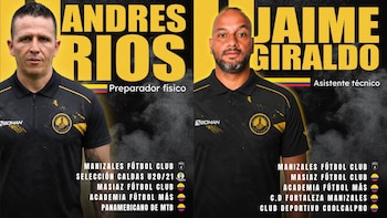 Andrés Ríos y Jaime Giraldo serán dos entrenadores colombianos que estarán prestando sus servicios al equipo salvadoreño - crédito Independiente San Vicente