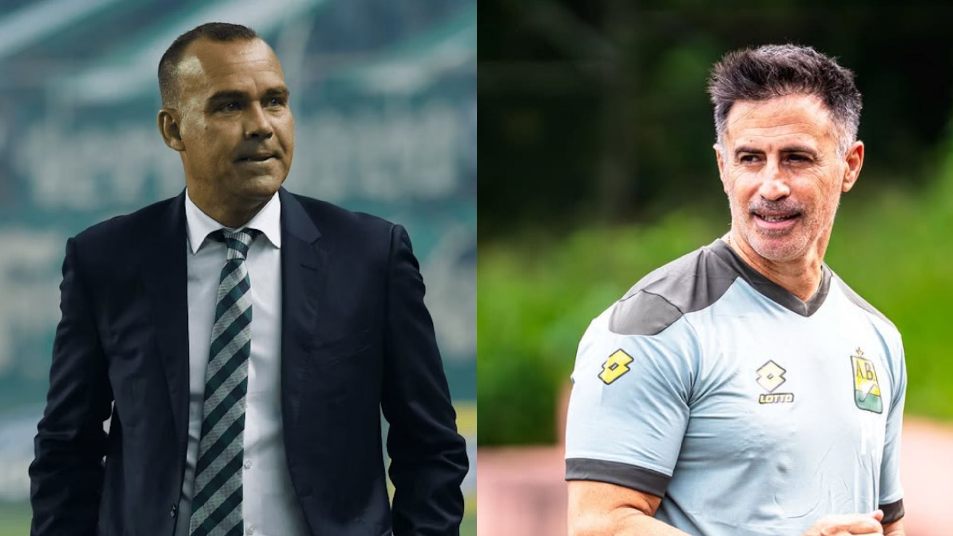 A la izquierda el director técnico del Deportivo Cali, Rafael Dudamel, y a la derecha el de Atlético Bucaramanga, Pablo Peirano - crédito Colprensa/Atlético Bucaramanga