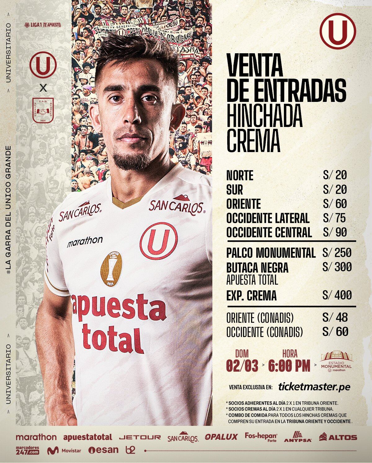 Costos de entradas para Universitario vs Alianza Universidad