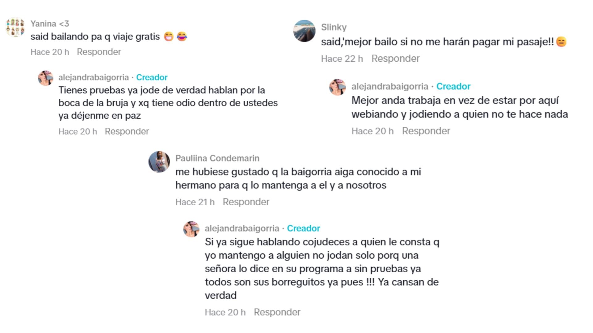 Alejandra Baigorria responde a comentarios en TikTok que cuestionan la economía de su relación con Said Palao.