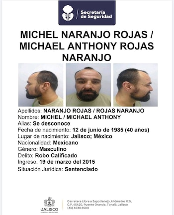 Ficha penitenciaria Michael. Crédito: Seguridad Jalisco