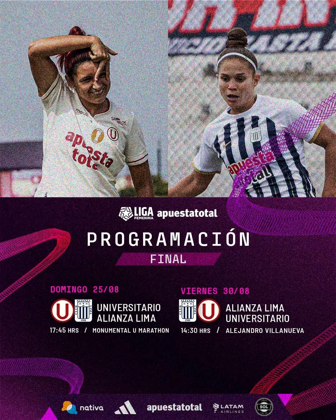 Universitario y Alianza Lima disputarán las finales de la Liga Femenina 2024, que serán transmitidas por Nativa.