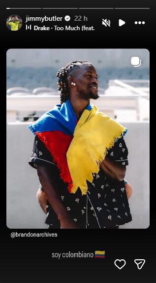 Desde su presencia en Cartagena para acompañar a J Balvin en su concierto, Jimmy Butler no ha dejado de expresar su cariño por Colombia - crédito @jimmybutler/Instagram