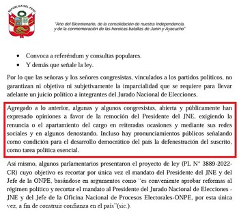 Presidente del JNE sostiene que el Congreso no debería someterlo a juicio político porque sus integrantes adelantaron opinión.