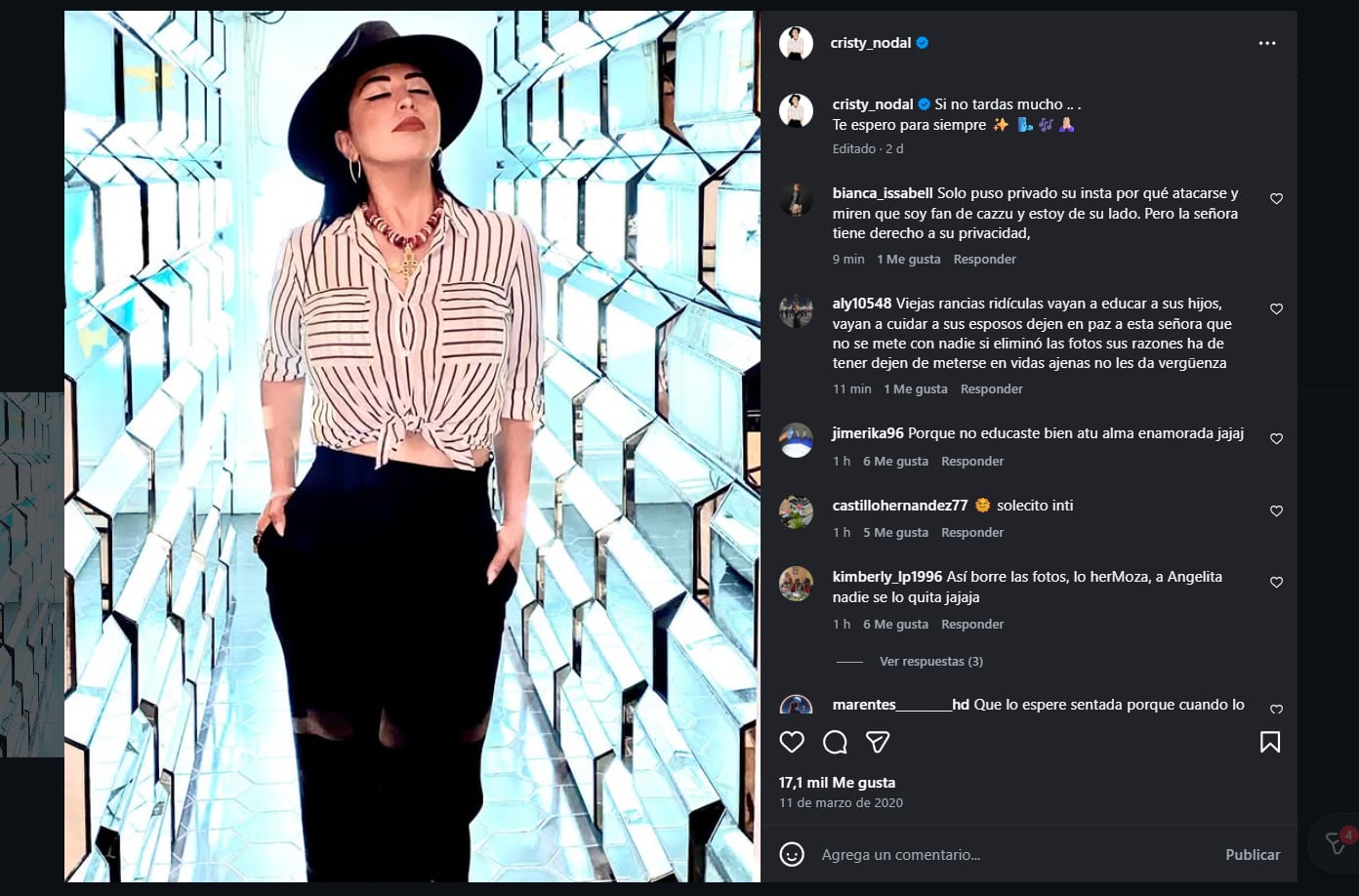 El único post que queda en la cuenta de Cristy Nodal. (Captura de pantalla)