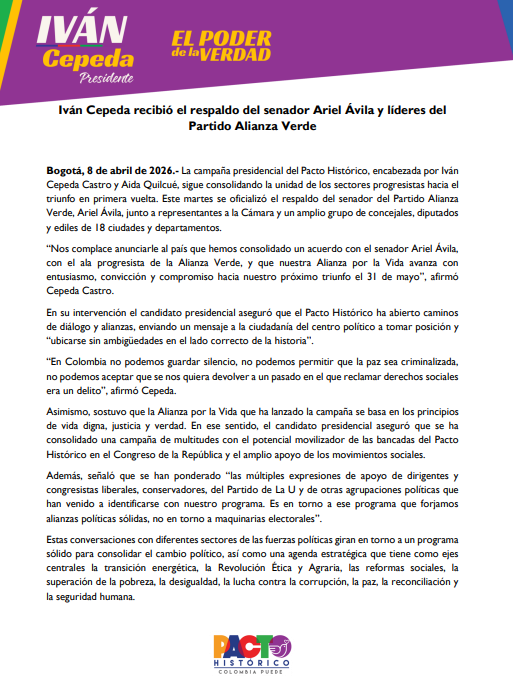 Iván Cepeda pidió a la ciudadanía del centro político a tomar posición y “ubicarse sin ambigüedades en el lado correcto de la historia”- crédito campaña Iván Cepeda