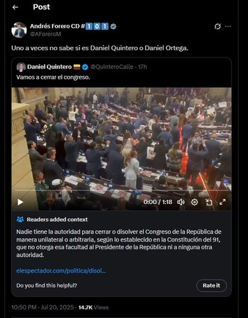 Andrés Forero comparó a Daniel