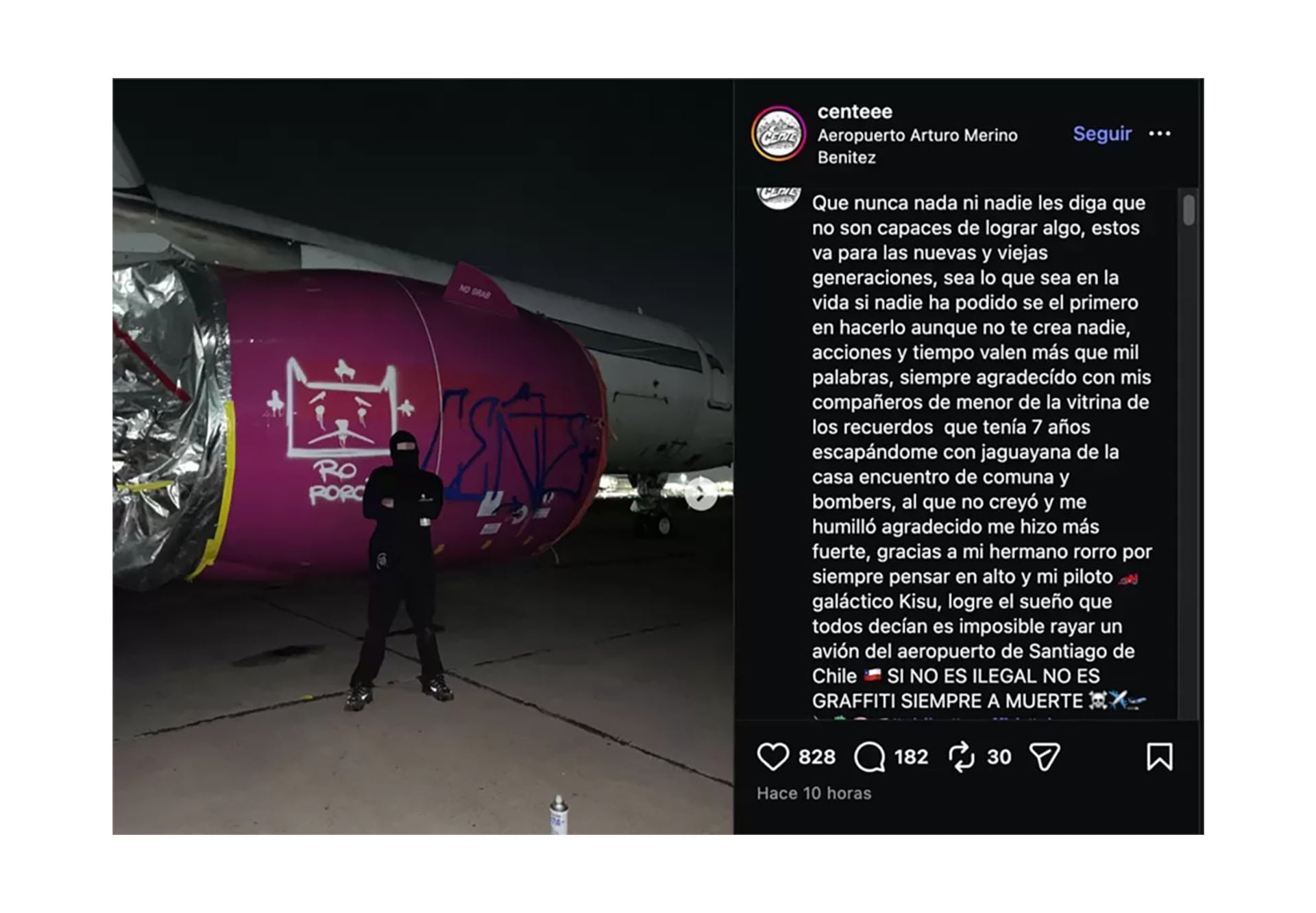 El grafitero subió un publicación, pero rápidamente dio de baja su cuenta de Instagram.