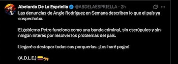Abelardo De La Espriella se pronuncia tras denuncias de Angie Rodríguez y arremete contra el gobierno Petro - crédito Abelardo De La Espriella/X