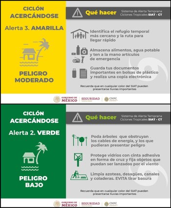 Protección Civil activa alertas amarilla y verde por cercanía de la Tormenta Tropical Francine