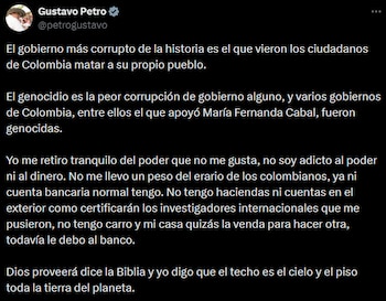 Gustavo Petro rejeita riqueza