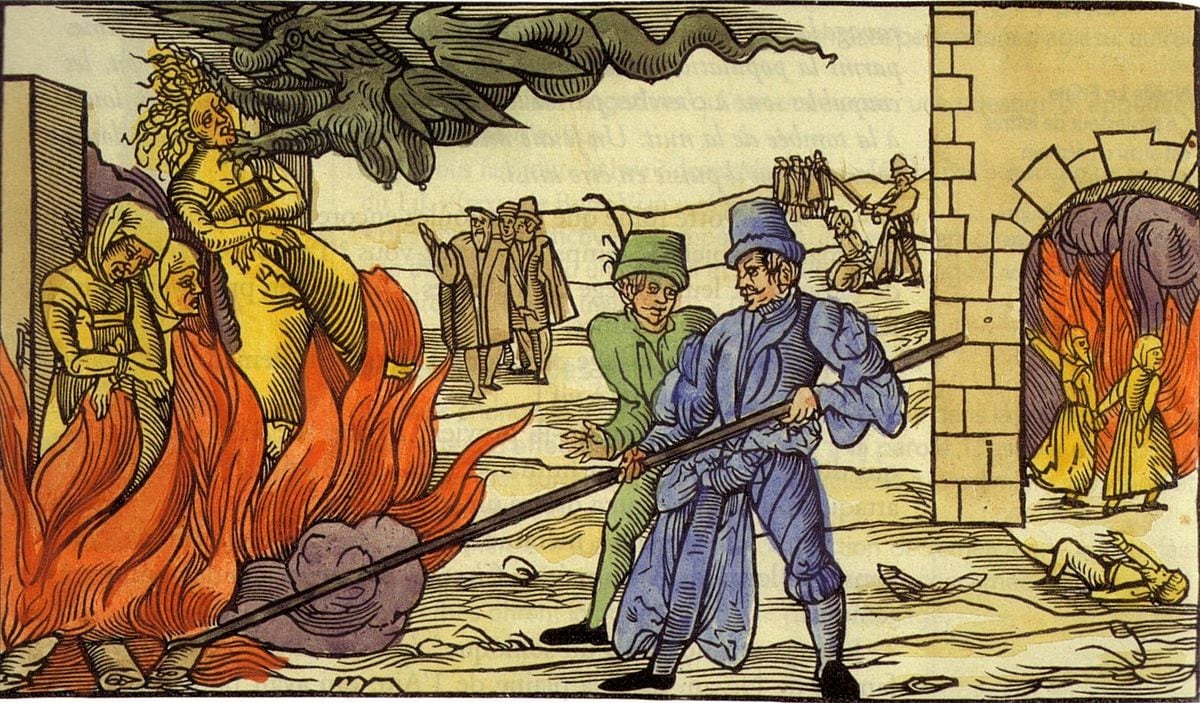 Quema de brujas en Derenburg (Alemania) en 1555 (Wikimedia Commons)
