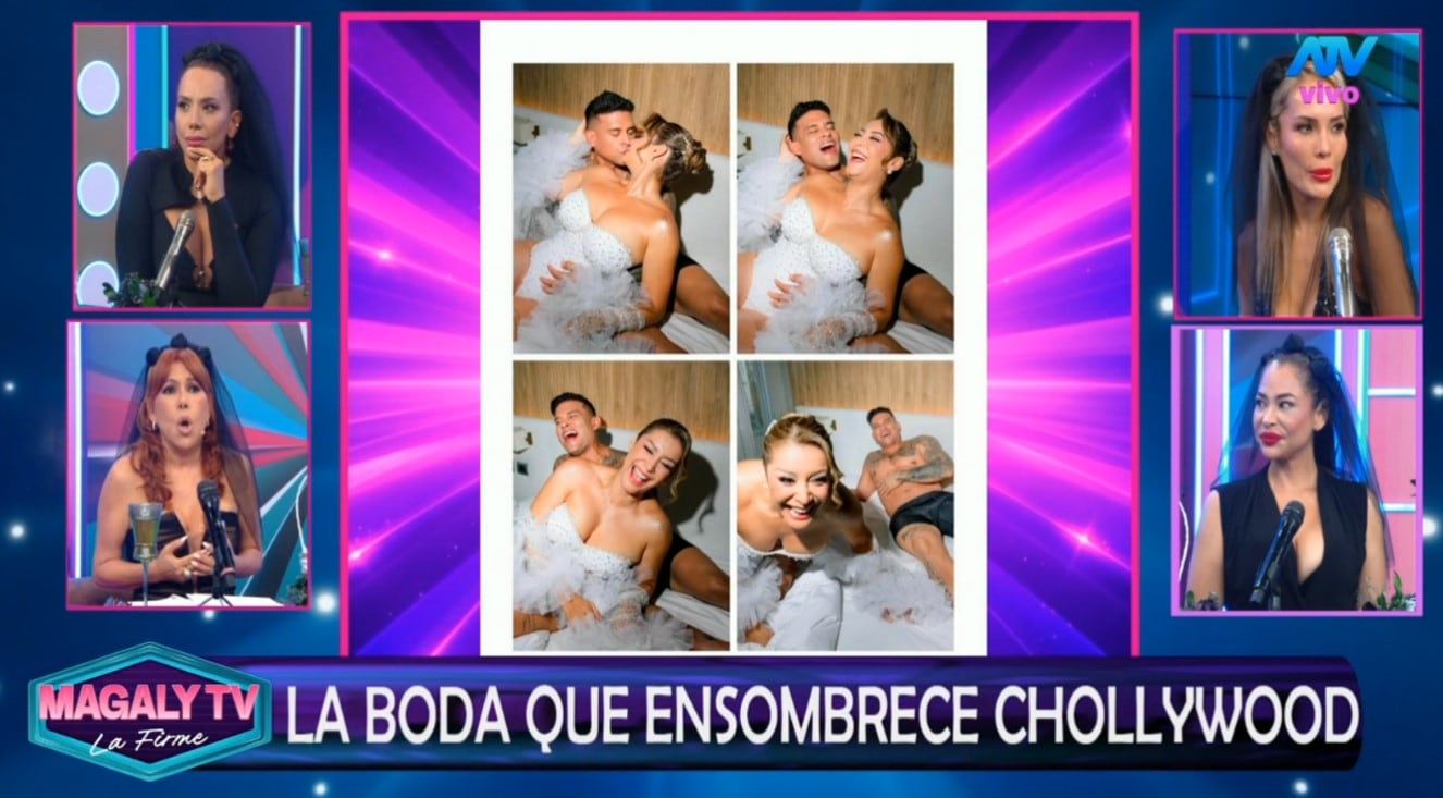 Magaly cuestiona fotos de boda de Karla Tarazona y Christian: “Se olvidaron de lo romantic chic”. Captura: Magaly TV La Firme.
