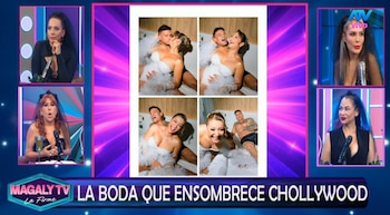 Magaly cuestiona fotos de boda de Karla Tarazona y Christian: “Se olvidaron de lo romantic chic”. Captura: Magaly TV La Firme.