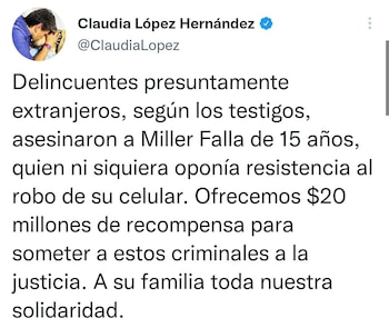 Claudia López anunció que se dará recompensa