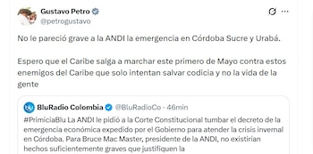 El presidente Gustavo Petro elevó el tono del debate político tras la acción presentada por la Andi ante la Corte Constitucional para tumbar el Decreto 0150 de 2026 - crédito @petrogustavo/X