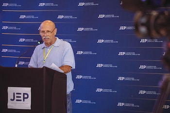 El mayor general (r) Hernán Giraldo Restrepo se convirtió en el militar de más alto rango en reconocer públicamente su responsabilidad ante la JEP - crédito JEP