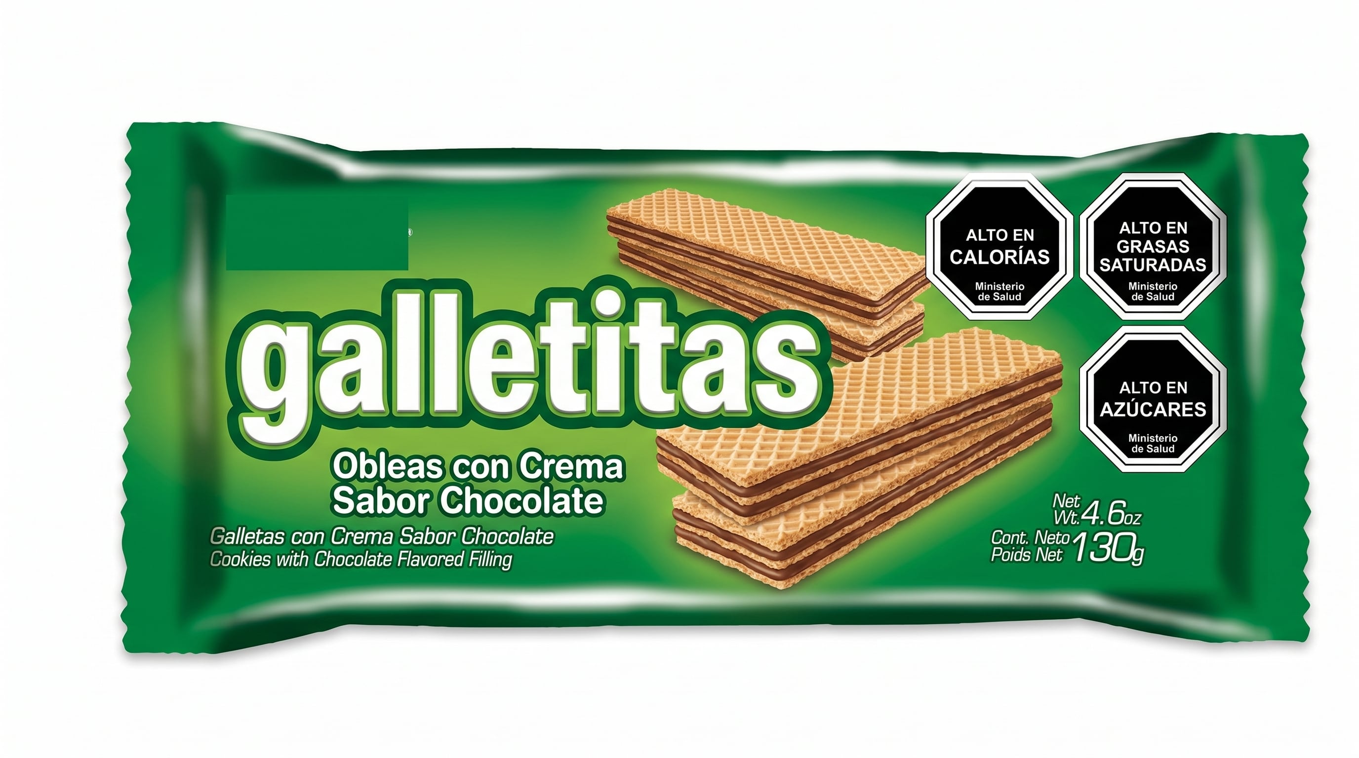 Así se ve un envase de galletas en Chile, de acuerdo a la normativa vigente desde 2016 en ese país (Imagen Ilustrativa Infobae)