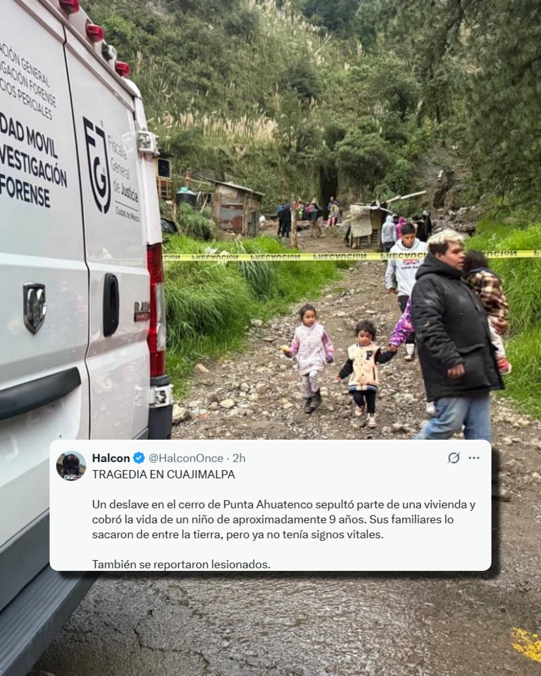 Deslave en Cuajimalpa sepulta una vivienda y provoca la muerte de un niño. (X: HalconOnce)