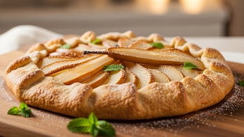 Receta de tarta tibia de peras, rápida y fácil