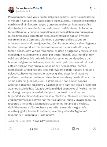 Carlos Antonio Vélez cuestionó el balance de la selección Colombia en el mundial