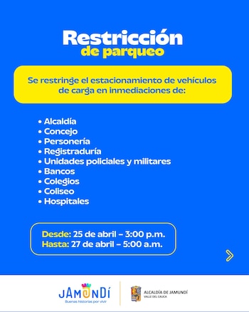 Área restrita para caminhões - Prefeitura de Jamundí, Valle del Cauca