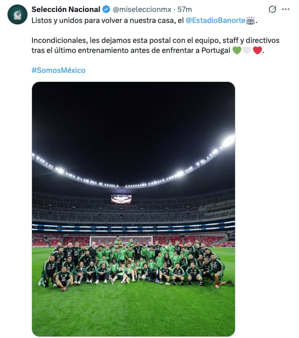 México tuvo un entrenamiento en el recinto previo al amistoso. X/@miseleccionmx