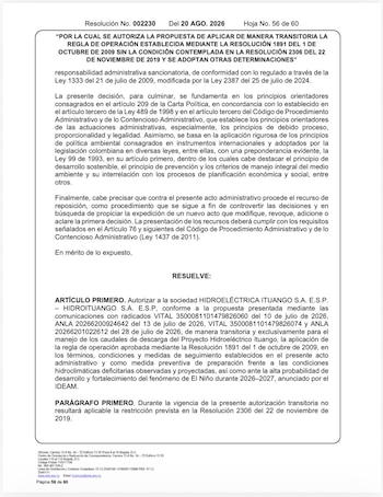 Decreto que autoriza el aumento del llenado de Hidroituango - crédito @fabio_arjona/X