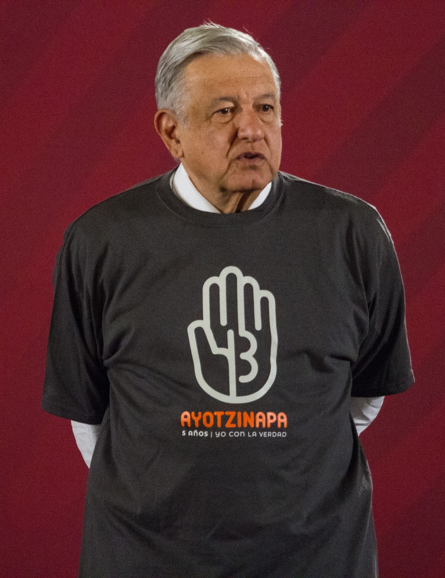 El 26 de septiembre de 2019, el entonces presidente, Andrés Manuel López Obrador, ofreció una conferencia en Palacio Nacional en la que informó los avances de la investigación a cinco años de la desaparición de los estudiantes. (Crédito: Cuartoscuro)