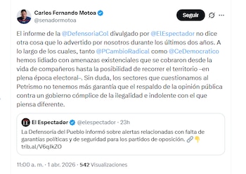 El congresista Carlos Fernando Motoa aseguró que el Centro Democrático y Cambio Radical han tenido que lidiar con amenazas - crédito @senadormotoa/X
