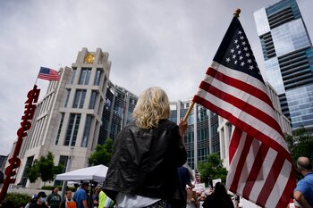 Supporters gather for the arraignment