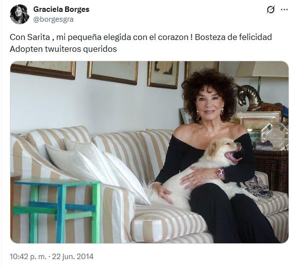 Graciela Borges, tras adoptar a Sarita, en un posteo de 2014: