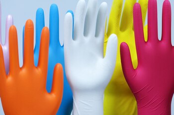 Latex gloves are displayed on