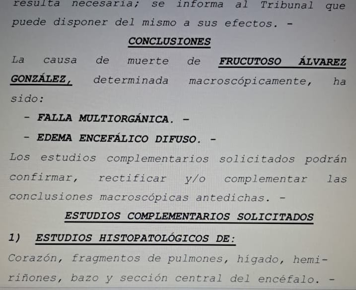El resultado de la autopsia al cuerpo de Fructuoso Álvarez
